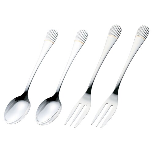 Noritake ノリタケ ティー スプーン & ケーキ フォーク セット スプーン:13.1cm フォーク:13.5cm スタークレスト スプーン:2本 フォーク:2本 部分 金 メッキ ステンレス TCF4Y/210AK