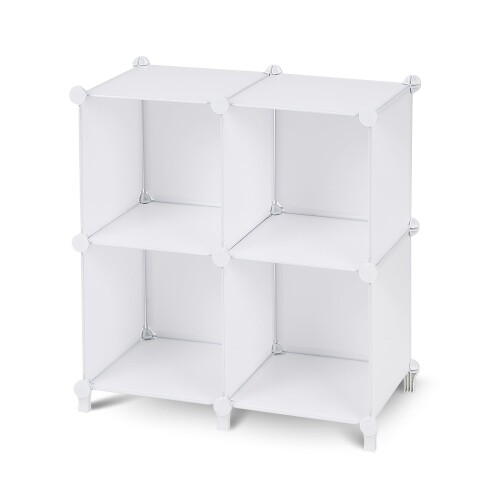 VECELO 収納ラック オープン 4ボックス ホワイト 幅65×奥行32×高さ68cm 絵本 文房具 CD 子供部屋 ディスプレイ 2.3kg