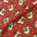 Christmas Collection クリスマスプリント生地 クリスマス遊ぶスノーマン柄 巾110cm×50cm切売 REDレッド DCX10370-RED(3)