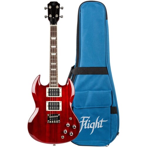 フライトウクレレ Flight Rock Series エレキウクレレ(4弦ギター)、見た目と音はエレキギター、弾き方はウクレレ、ギグバッグ付き、Pioneer チェリーレッド FUR-PN-CR