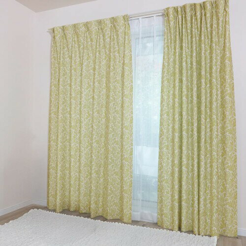 (カエイレース) 防炎 カーテン 2枚セット(厚地1枚・レース1枚)ウィリアムモリス厚地(断熱 保温 3級遮光..