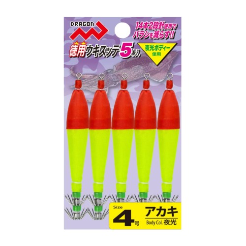 Dragon(ドラゴン) 徳用ウキスッテ5本入 4号 アカキ カラー:アカキ サイズ:4号 全長(アイ含む):105mm 重量:6g 入数:5本 お得な徳用ウキスッテ5本セット! 長らく人気で生産販売しておりました、爆釣『SPイカスッテ(5個入り)』を彷彿させるフォルム。 夜光ボディに巻いた布は”弱ず強烈過ぎずに発光を調整”。イカが違和感を感じにくい、ほどよい厚さ! カンナは掛かりの良さをUPさせる為、14本針を2段の強力仕様! お求めやすい価格の徳用パックですが、釣る為の仕様はぬかりナシ!です。 商品コード20082124998商品名Dragon(ドラゴン) 徳用ウキスッテ5本入 4号 アカキサイズ4号カラーアカキ※他モールでも併売しているため、タイミングによって在庫切れの可能性がございます。その際は、別途ご連絡させていただきます。※他モールでも併売しているため、タイミングによって在庫切れの可能性がございます。その際は、別途ご連絡させていただきます。
