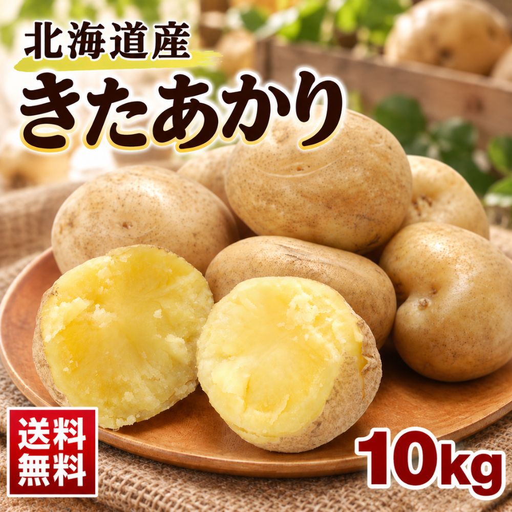 【送料無料】北海道産 じゃがいも 北あかり(キタアカリ) M～Lサイズ 10kg 秀品 じゃが芋 野菜 シチュー カレー ジャガイモ きたあかり 国産 大容量 お得用 徳用 まとめ買い 業務用 贈り物 ほくほく 美味しい 贈答用 プレゼント 御礼 御祝 御供 やさい お歳暮 ギフト 人気