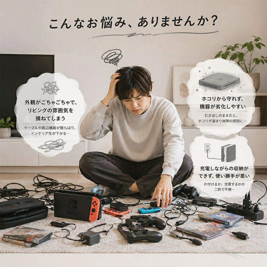 ゲーム機器収納ケース switch2 収納 蓋付き 重ねられる 収納ボックス 蓋付きケース スタッキング 仕切り ホコリ防止 Nintendo switch2 スイッチ2 Switch 専用収納ケース ホワイト ブラック [2]
