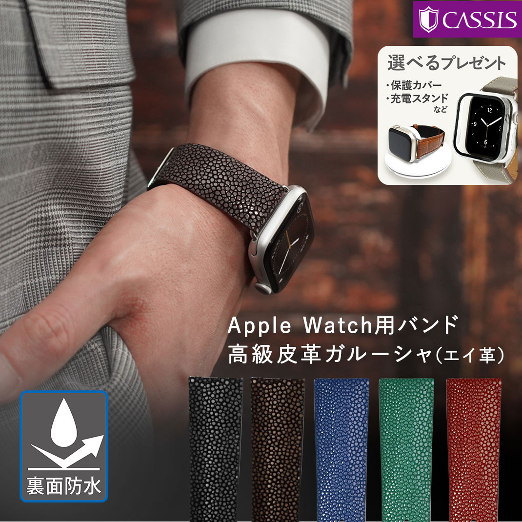 アップルウォッチ バンド メンズ レザー 裏面防水 エイ革 ガルーシャ apple watch ベルト 革 本革 applewatch 9 8 7 6 5 4 3 2 1 SE Ultra2 ウルトラ ビジネス おしゃれ ラバー 男性 38mm 40mm…