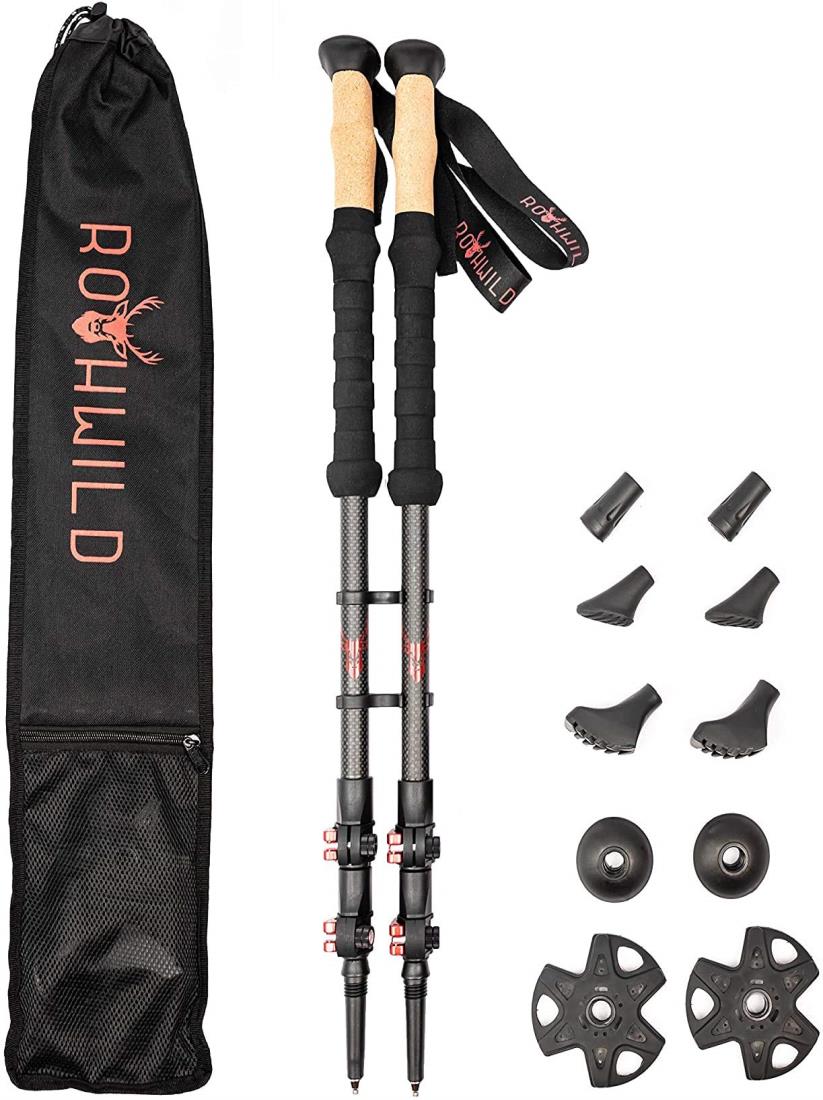 Rothwild ドイツ産 トレッキングポール カーボン 伸縮式 2本セット 超軽量 高強度 登山 収納バッグ付 ストック ステッキ ウォーキング 登山杖 ポール (カーボン(伸縮式))