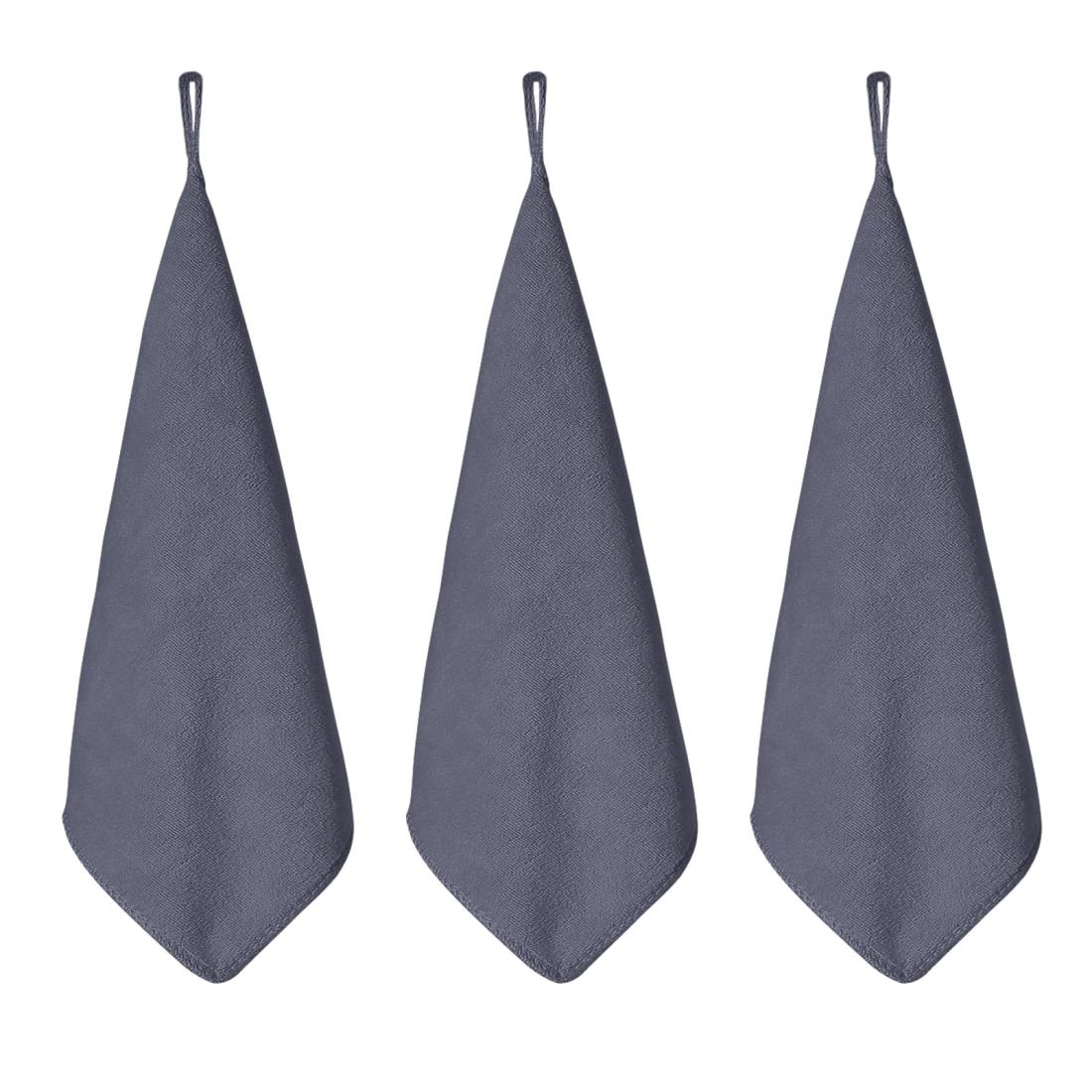 [HOOMCOOM] キッチンタオル キッチンクロス 手拭きタオル ループ付き 3枚セット 布巾 台拭き 食器拭き マイクロファイバー 厚手生地 吸水 速乾 30x30cm 防臭 衛生 抗菌 グレー