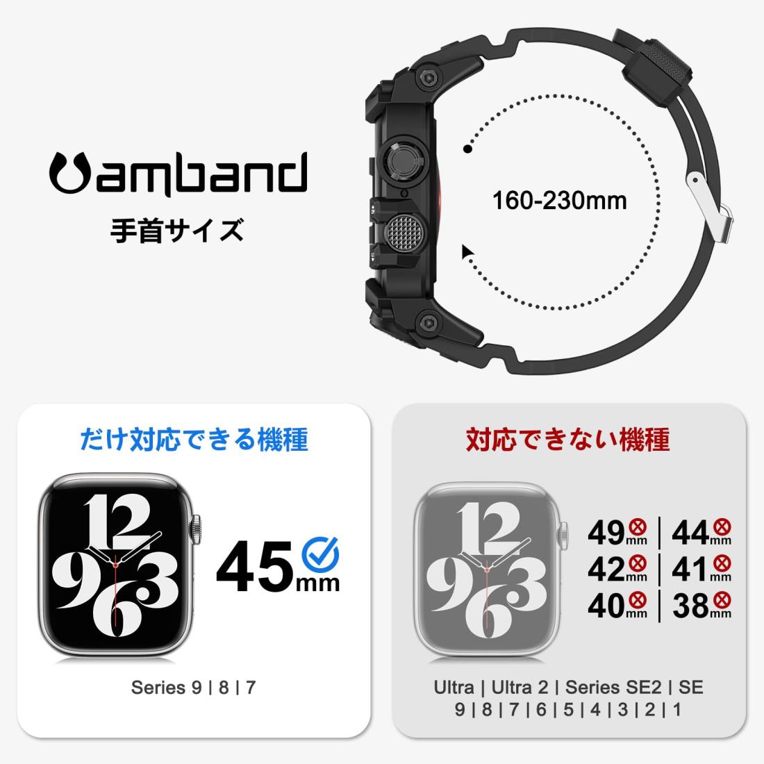コンパチブル for アップルウォッチ バンド Apple Watch Series 9/8/7 45mmに対応 メタル ケース TPUバンド 一体型 裏蓋付き M3 保護カバー メンズ 耐衝撃 ブラック