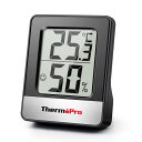 ThermoProサーモプロ 湿度計 温度計 温湿度計デジタル 湿度計室内 大画面 見やすい 顔マーク 壁掛け 卓上スタンド マグネット ブラックTP-49