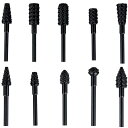 Bestgle超硬バー リューター ビット ドリル カッター10本セット タングステンバー ロータリーバー 3mm軸 刃幅6-8mm 面取り バリ取り 彫刻 木工 加工 切削 研磨用 研削用
