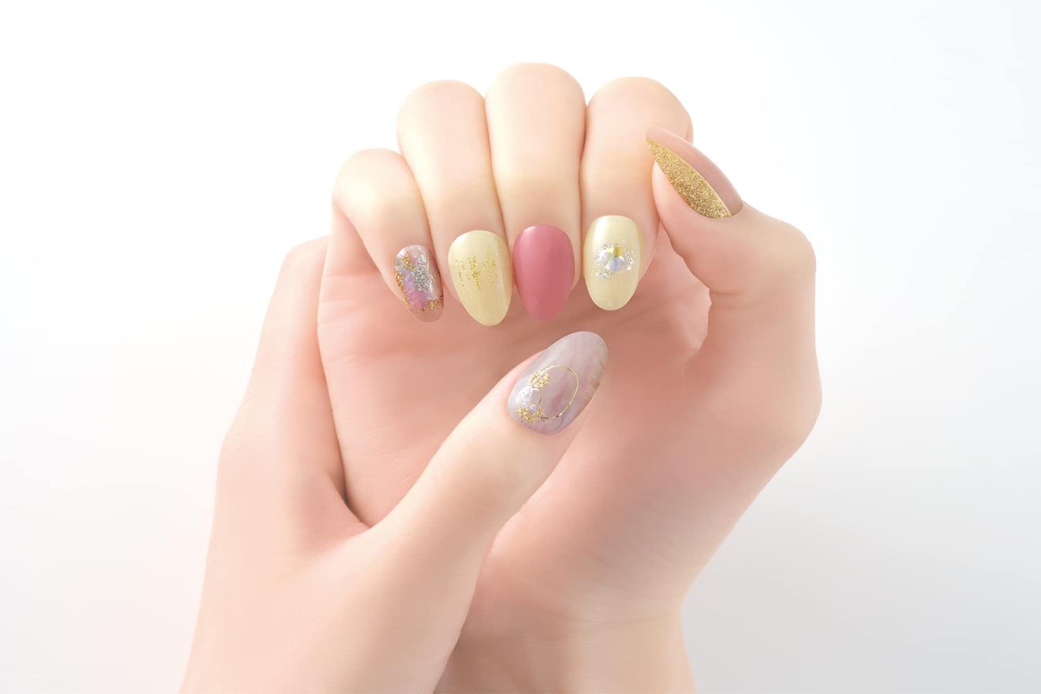 BEAUTYAVENUE(ビューティーアベニュー)ライトが要らない ジェルネイルシール ハンド用 24pcs (ラブブレスゴールディー)