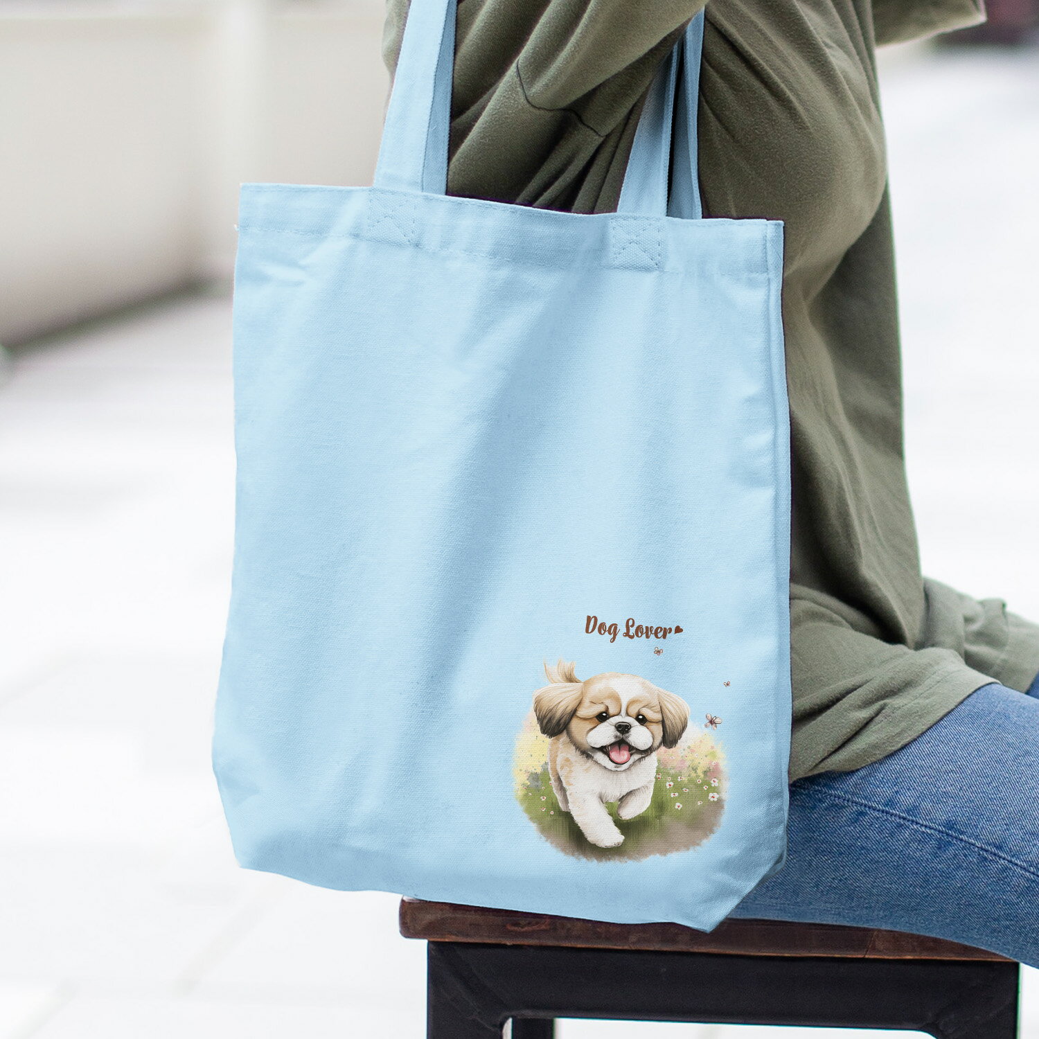 シーズー 犬 お散歩バッグ かわいい 名入れ無料 キャンバス トートバッグ ペット 犬グッズ ギフト プレゼント うちの子 おしゃれ 名前入り 名入り バッグ 母の日 コーギーブラザーズ 【自然に囲まれたシリーズ】 SZUWBBG