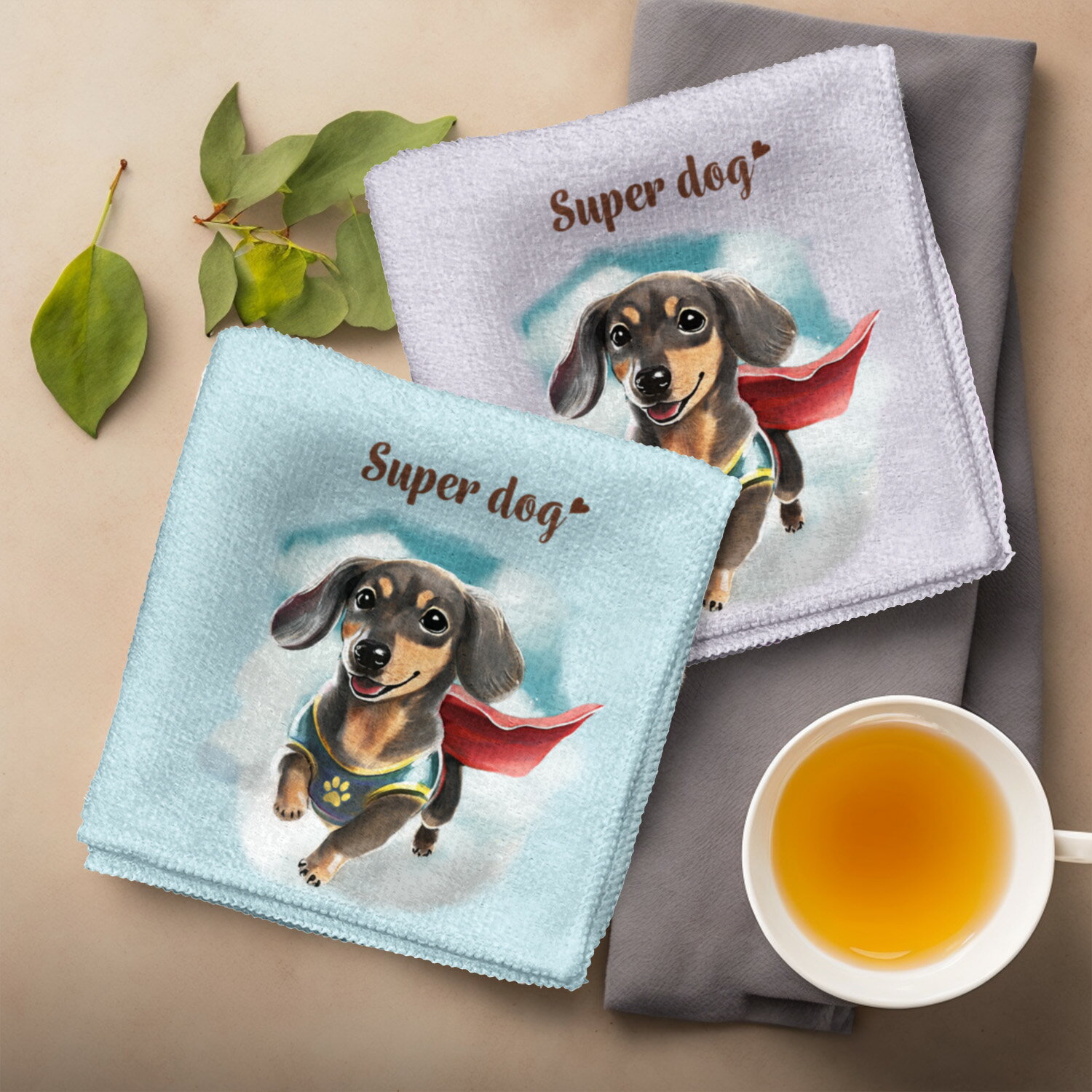 ダックスフンド 犬 ハンカチ かわいい 名入れ無料 2枚セット ペット うちの子 犬グッズ 犬イラスト プレゼント ギフト 名入れ 名前入り おしゃれ 誕生日 母の日 贈り物 コーギーブラザーズ 【 ヒーロー シリーズ 】 DCHCHND