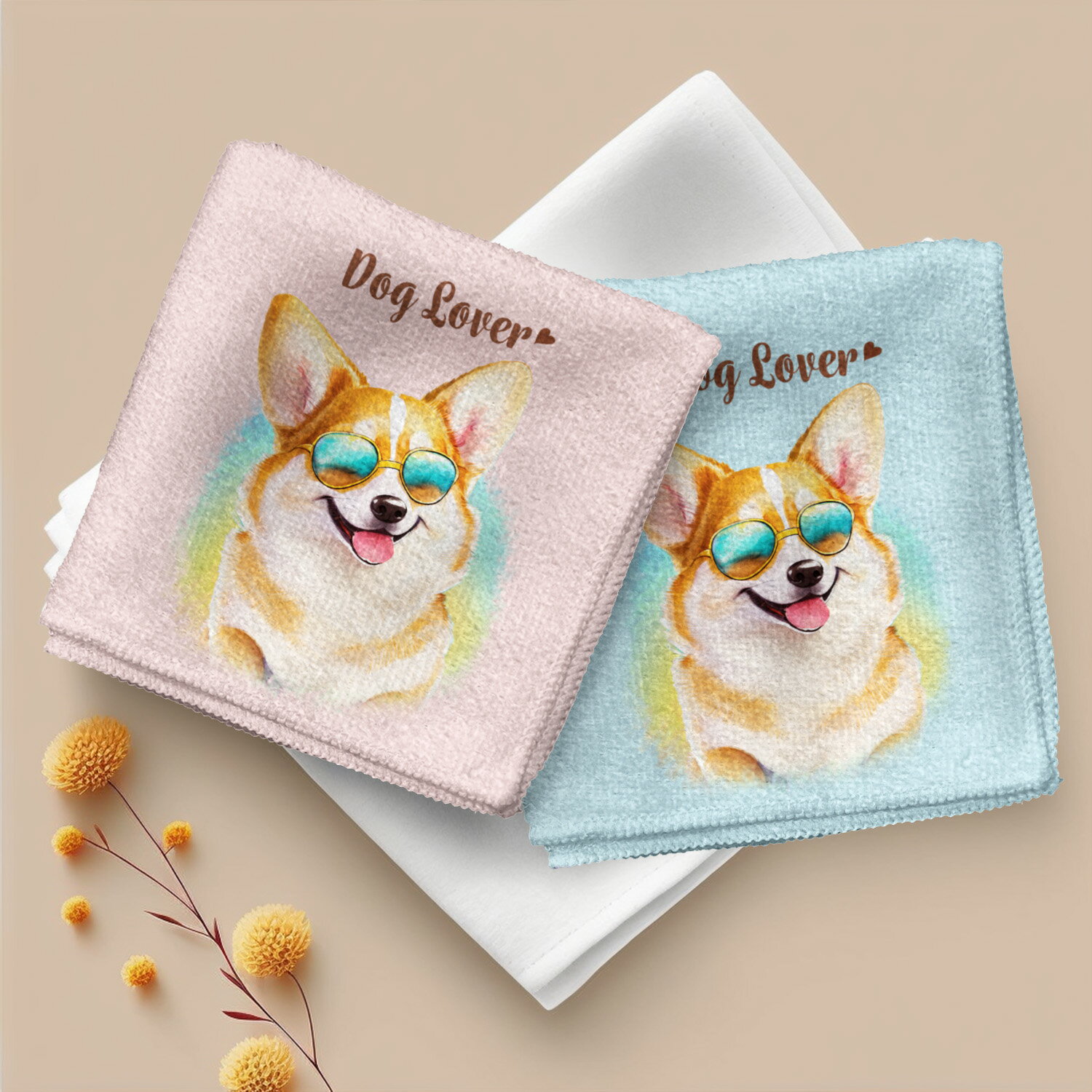 コーギー 犬 ハンカチ かわいい 名入れ無料 2枚セット ペット うちの子 犬グッズ 犬イラスト プレゼント ギフト 名入れ 名前入り おしゃれ 誕生日 母の日 贈り物 コーギーブラザーズ 【 グラサン シリーズ】 CGIGHND