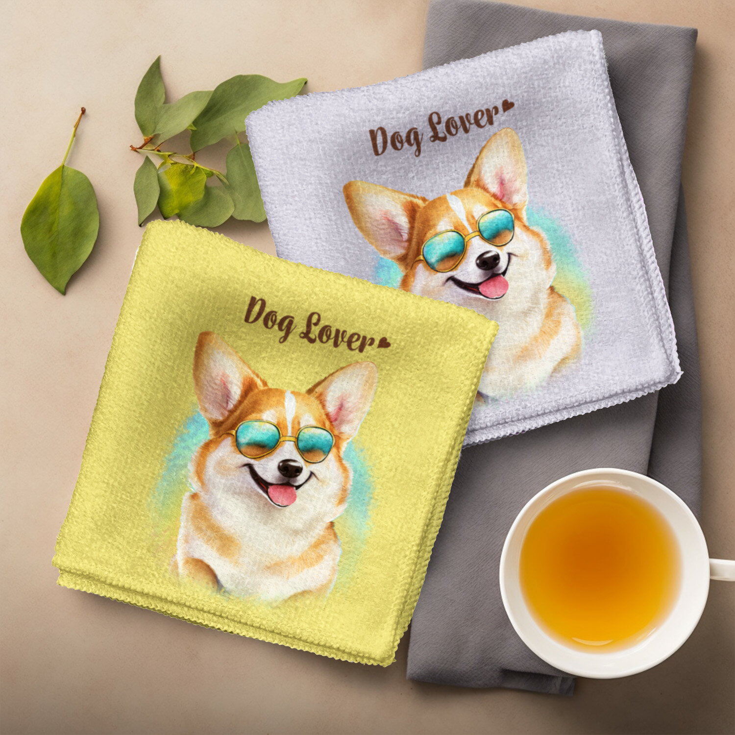 コーギー 犬 ハンカチ かわいい 名入れ無料 2枚セット ペット うちの子 犬グッズ 犬イラスト プレゼント ギフト 名入れ 名前入り おしゃれ 誕生日 母の日 贈り物 コーギーブラザーズ 【 グラサン シリーズ】 CGIGHND