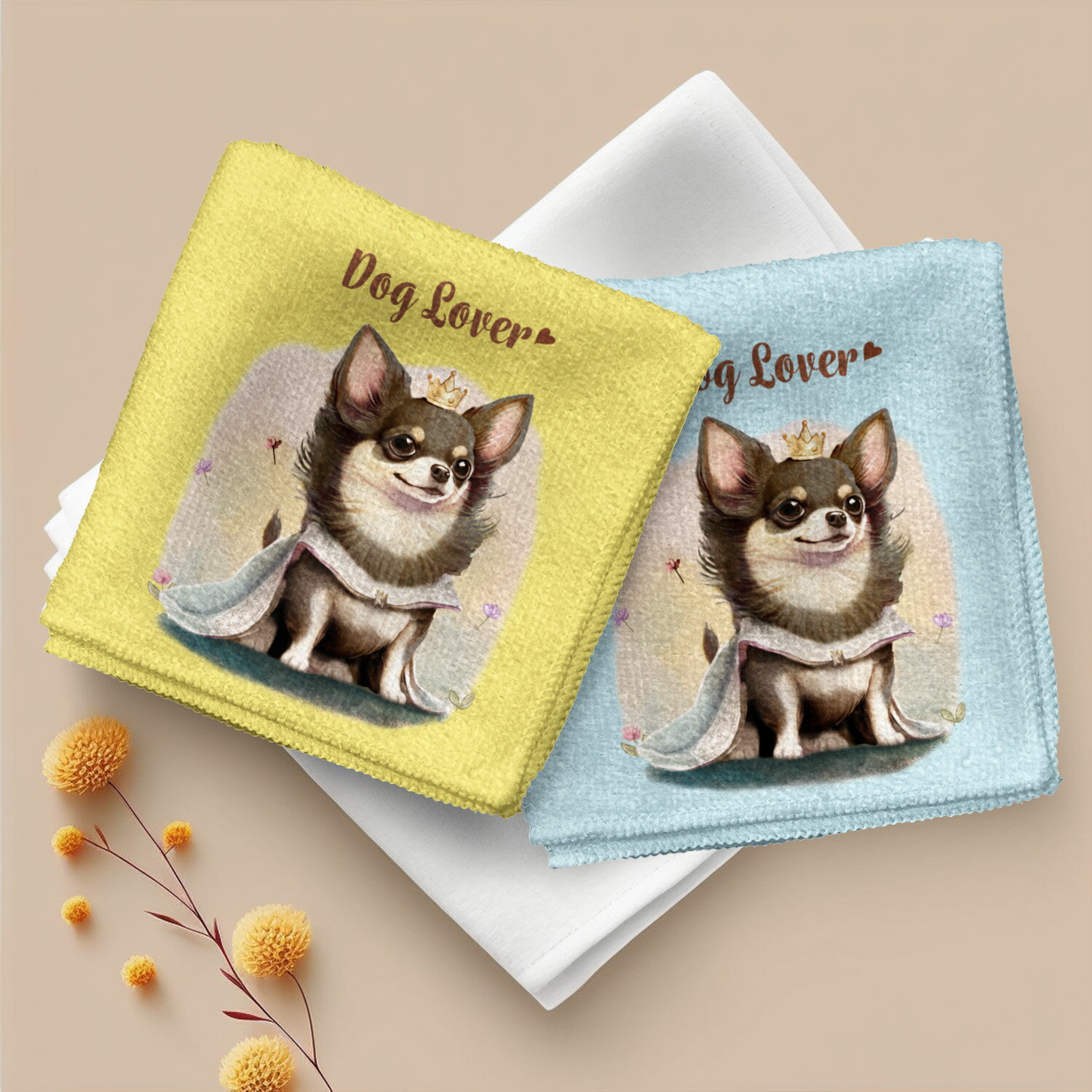 チワワ 犬 ハンカチ かわいい 名入れ無料 2枚セット ペット うちの子 犬グッズ 犬イラスト プレゼント ギフト 名入れ 名前入り おしゃれ 誕生日 母の日 贈り物 コーギーブラザーズ 【 ロイヤル シリーズ】 CHLPHND