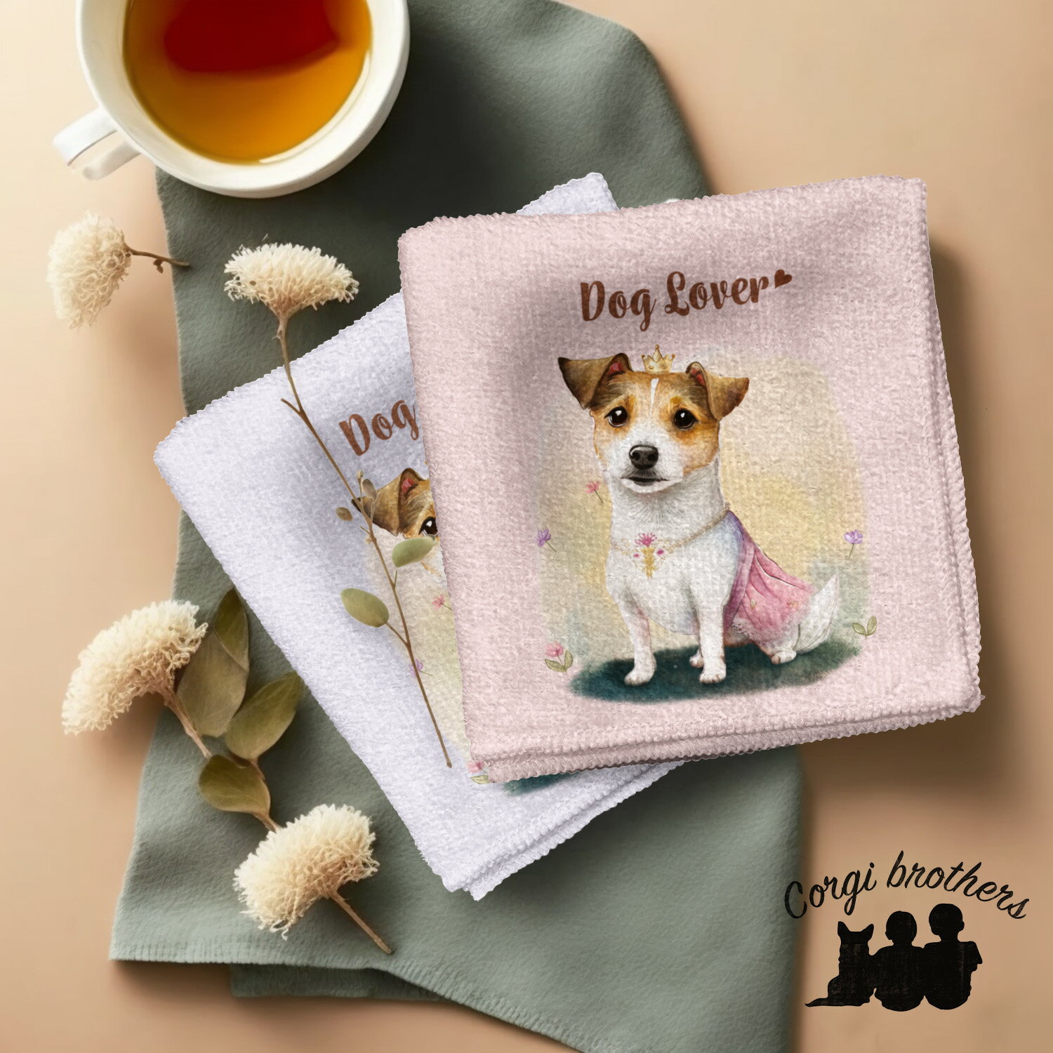 ジャックラッセル 犬 ハンカチ かわいい 名入れ無料 2枚セット ペット うちの子 犬グッズ 犬イラスト プレゼント ギフト 名入れ 名前入り おしゃれ 誕生日 母の日 贈り物 コーギーブラザーズ 【 ロイヤル シリーズ】 JRTPHND