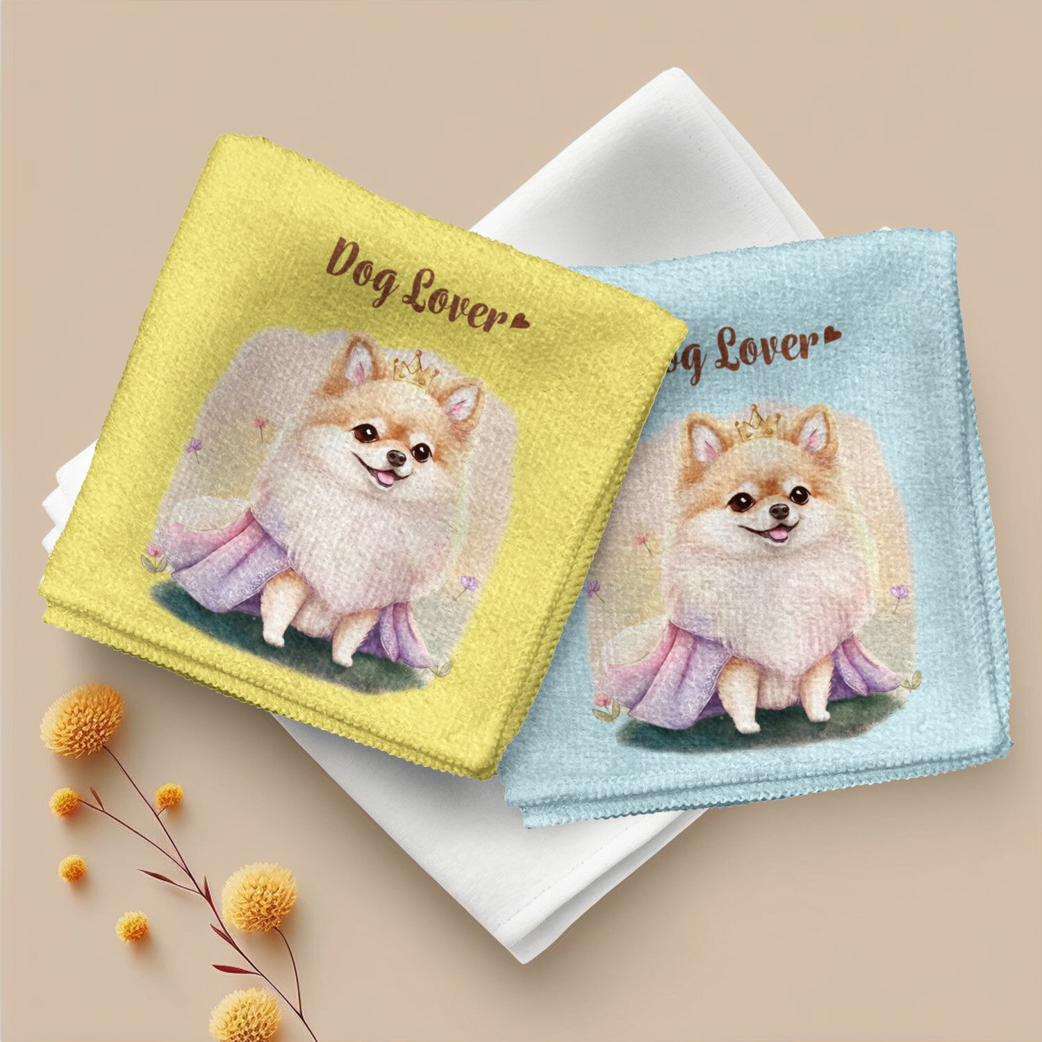 ポメラニアン 犬 ハンカチ かわいい 名入れ無料 2枚セット ペット うちの子 犬グッズ 犬イラスト プレゼント ギフト 名入れ 名前入り おしゃれ 誕生日 母の日 贈り物 コーギーブラザーズ 【 ロイヤル シリーズ】 PMRPHND