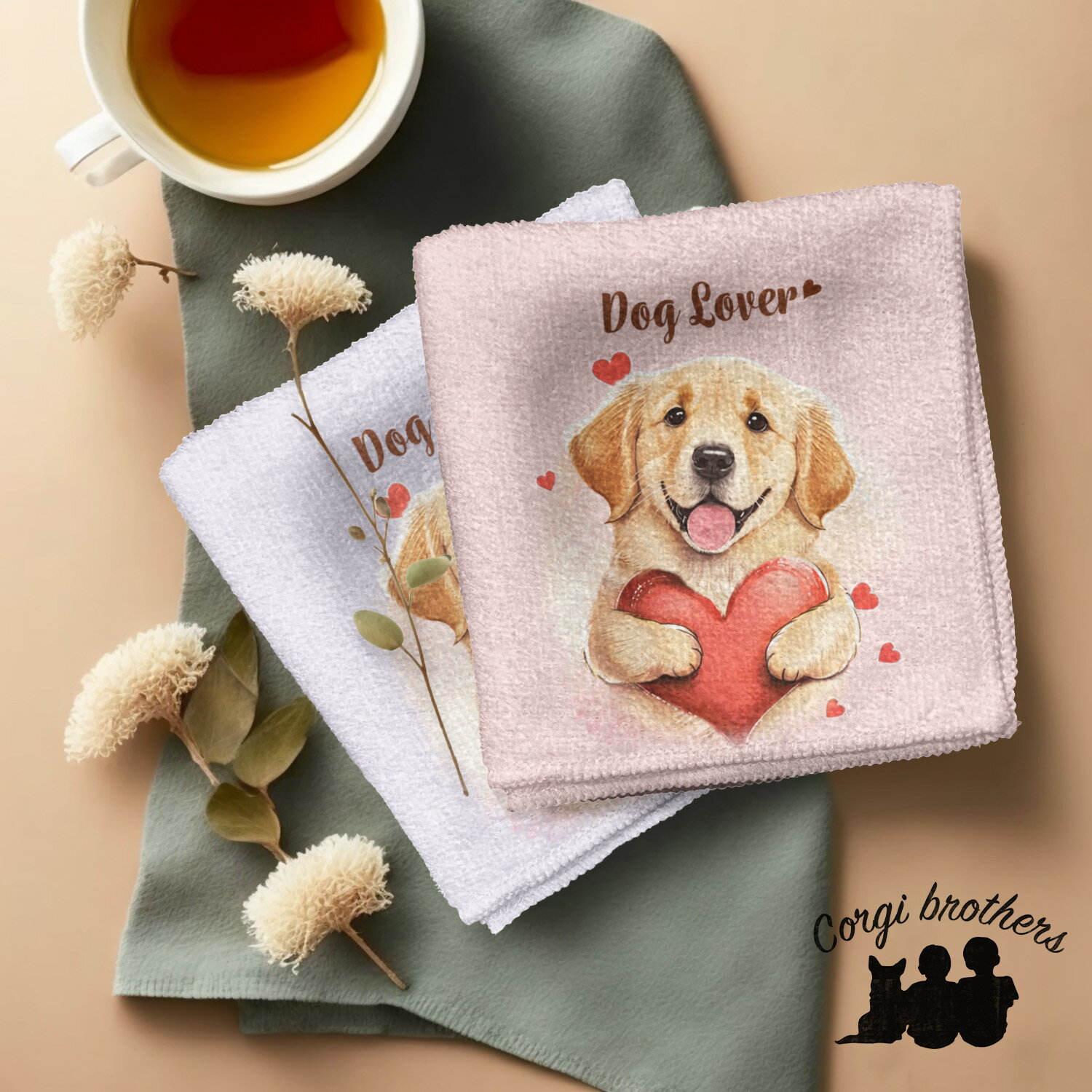 ゴールデンレトリバー 犬 ハンカチ かわいい 名入れ無料 2枚セット ペット うちの子 犬グッズ 犬イラスト プレゼント ギフト 名入れ 名前入り おしゃれ 誕...