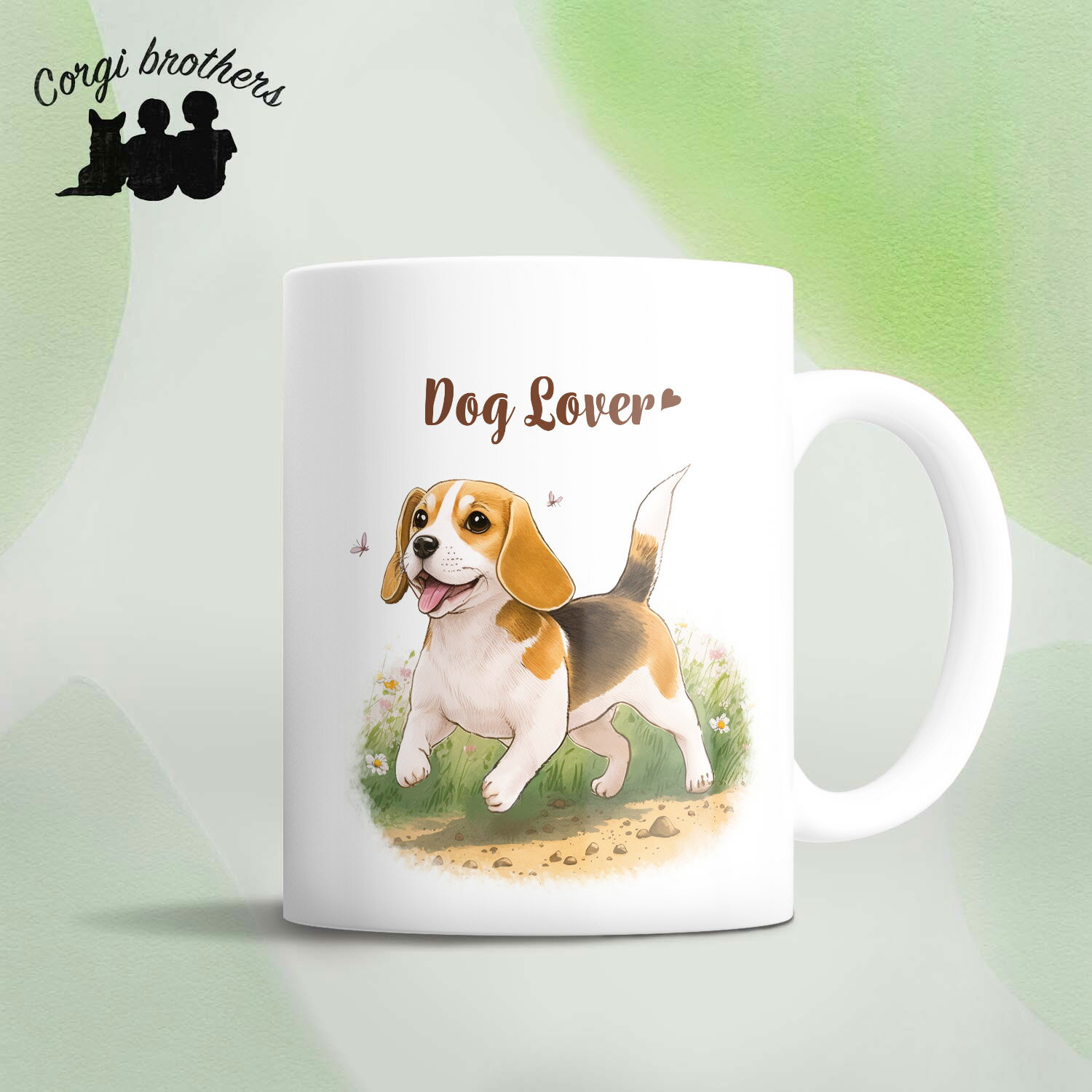 ビーグル 犬 マグカップ かわいい 名入れ無料 ペット うちの子 プレゼント ギフト 犬グッズ 犬イラスト 名入れ 両面プリント 誕生日 母の日 贈り物 ノベルティ コーギーブラザーズ 【自然に囲まれたシリーズ】 BGLWMUG