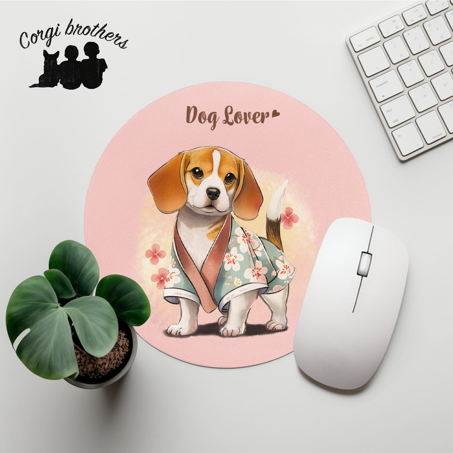 ビーグル 犬 マウスパッド かわいい 名入れ無料 ペット うちの子 犬グッズ 犬イラスト パステルカラー ギフト プレゼント 名入れ 誕生日 母の日 贈り物 ノベルティ コーギーブラザーズ 【 晴れ着姿 シリーズ】 BGLHMSP