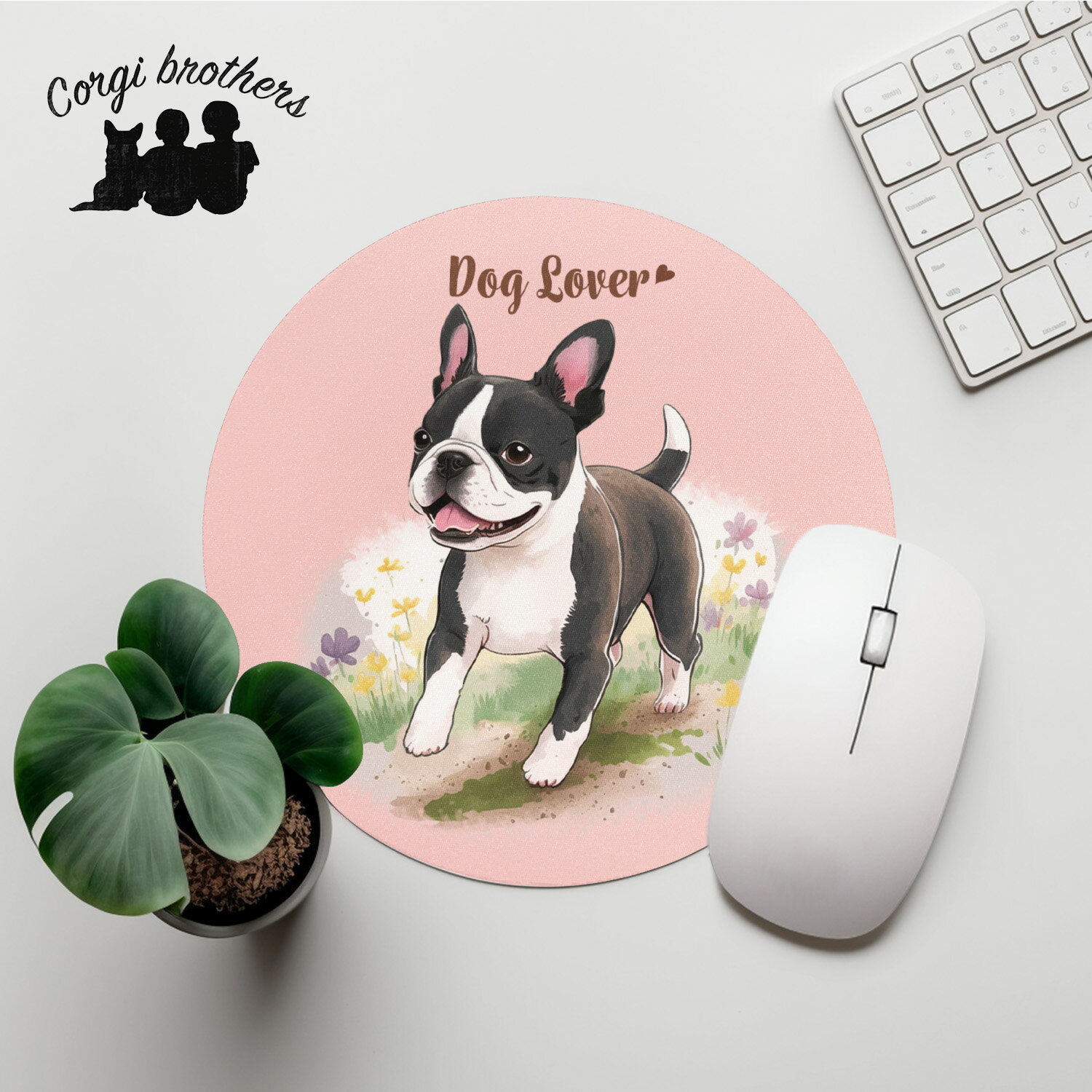 ボストンテリア 犬 マウスパッド かわいい 名入れ無料 ペット うちの子 犬グッズ 犬イラスト パステルカラー ギフト プレゼント 名入れ 誕生日 母の日 贈り物 ノベルティ コーギーブラザーズ 【自然に囲まれたシリーズ】 BSTWMSP