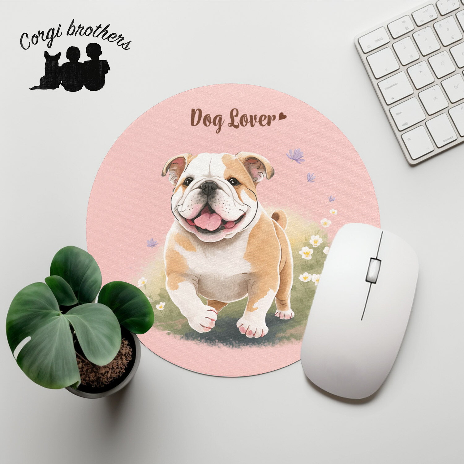 ブルドッグ 犬 マウスパッド かわいい 名入れ無料 ペット うちの子 犬グッズ 犬イラスト パステルカラー ギフト プレゼント 名入れ 誕生日 母の日 贈り物 ノベルティ コーギーブラザーズ 【自然に囲まれたシリーズ】 EBDWMSP
