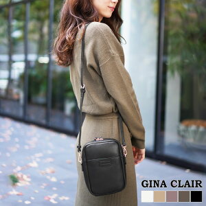 GINA CLAIR レディース 本革 バッグ ミニショルダーバッグ ミニバッグ シンプル きれいめ ブランド おしゃれ きれいめ ミニショルダー スクエア 縦型 ファスナー ポシェット 本革バッグ 鞄 斜め掛け ギフト プレゼント クリスマス 『ギフト』(09000330r)