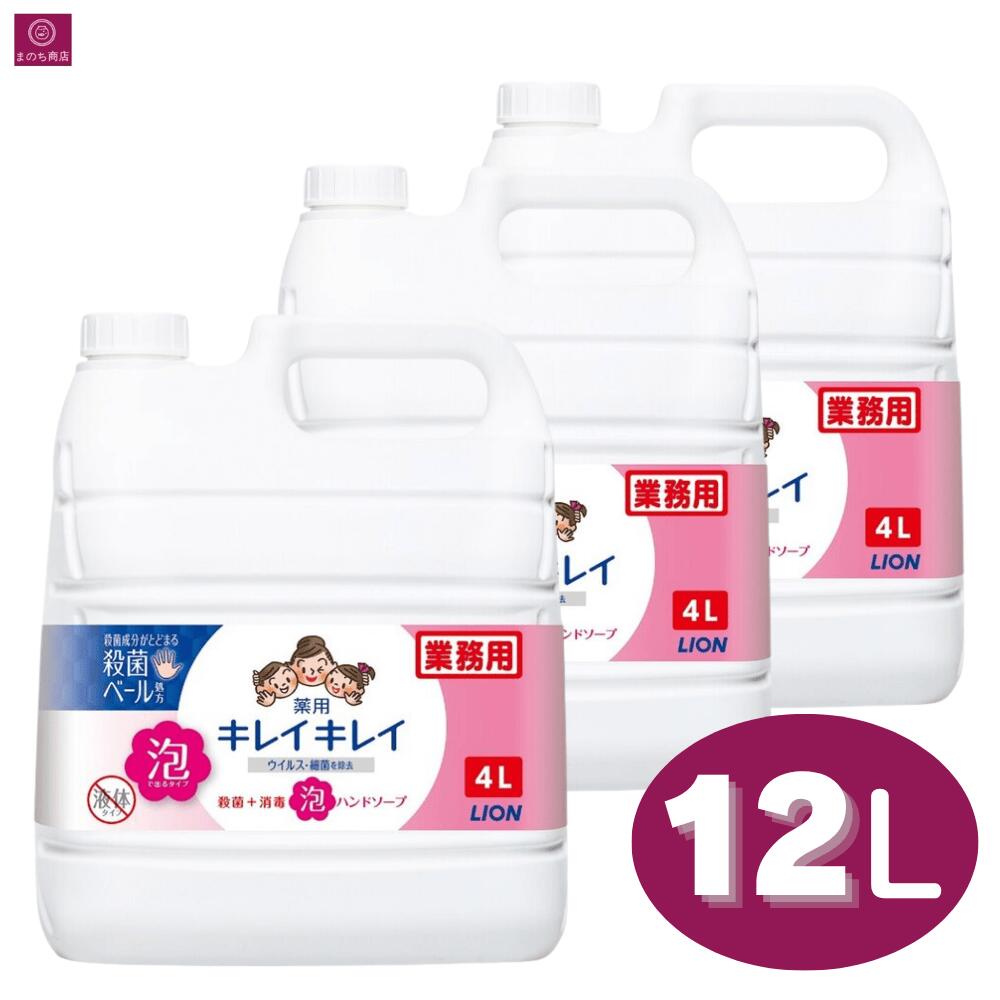 【3個】 ライオン キレイキレイ 泡ハンドソープ 薬用 業務用 12L（4L×3） 泡で出るタイプ シトラスフルーティーの香り 4リットル 3コ 3本 大容量 特大 まとめ買い 買い置き 詰め替え レフィル つめかえ 泡 手洗い 手洗い石鹸 石鹸 LION