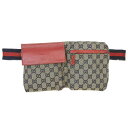 GUCCI グッチ GGキャンバス レザー ウエストポーチ ネイビー レッド 【中古】