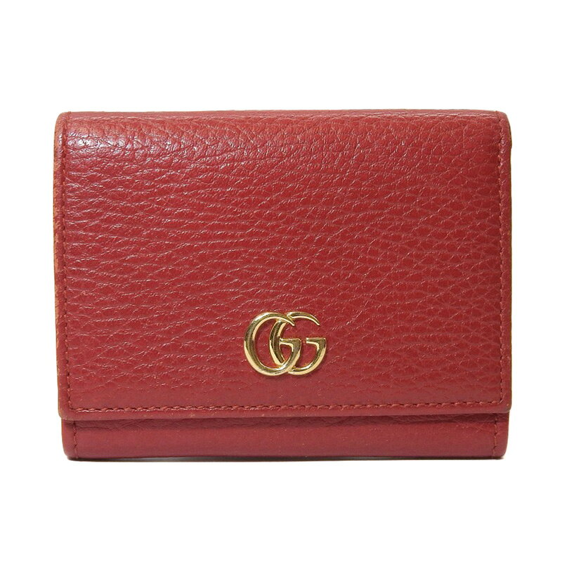 乐天商城 - GUCCI グッチ GGマーモント 三つ折り財布 レザー レッド 赤 【中古】