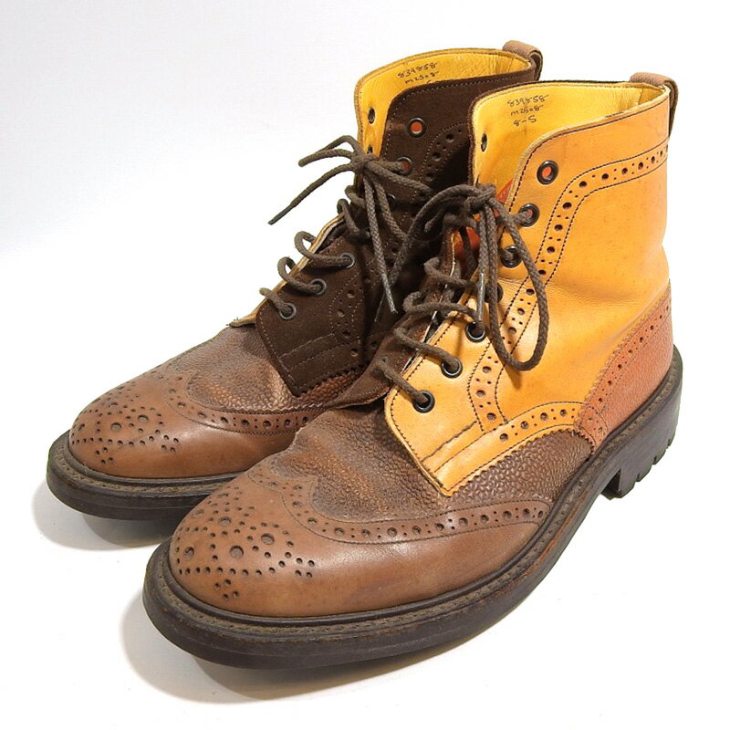 NEPENTHES ネペンテス ×Tricker's レザー ウィングチップ ブーツ メンズ キャメル size 8 27cm 【中古】