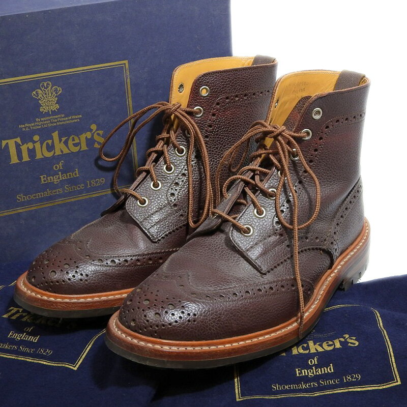 Tricker's トリッカーズ MALLON レザー ウィングチップ ブーツ メンズ ブラウン size 7 1/2 M2508 【中古】