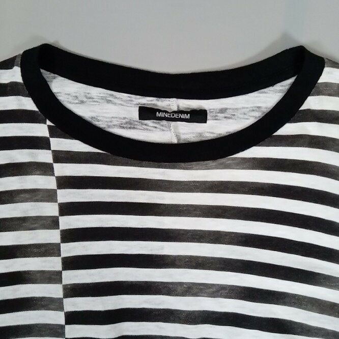 MINEDENIM マインデニム 23SS Hazy Border Uneven Loose T-SH 掠れボーダーTシャツ メンズ ブラック×ホワイト size XL 2306-6001-07 【中古】