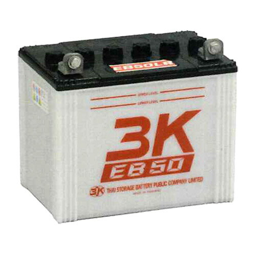 【商品情報】■メーカー：3K/スリーキング バッテリー■商品名：EBサイクルバッテリー■品　番：EB50-LR●定格容量：20時間率 60Ah/5時間率 50Ah●端　子：L型端子●サイズ：(L)256×(W)170×(H)201/(TH)228●保証期間：メーカー出荷日より1年●備　考：【用途】自動床洗浄機/スイーパー/電動クリーナー/高所作業車/ゴルフカート/フォークリフト/溶接機≪発送について≫※メーカー直送品のため代引き・個人宅への発送はご利用できません。※沖縄県および離島への発送は出来ません。一部地域によっては、日時指定・配達時間指定が出来ない場合がございますのでご了承ください。 　 ■3Kスリーキング EBサイクルバッテリー 　★ 商品の取付けおよび交換の作業を行う場合は、必ず正しい商品知識を持った専門店にご依頼して下さい。 　★ 商品不具合に関しましては、メーカー検証後の対応とさせていただきます。 　　　なお、検証中の代替品はございませんのでご了承下さい。 　★ 万一不具合が発生した場合には商品交換のみの対応となります。 　　　工賃およびその他費用のご請求につきましては誠に申し訳ございませんが応じかねますことをご了承下さい。