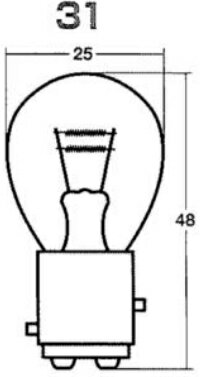 ★スタンレー電気・自動車・トラック用電球★ストップ/テールランプ、コーナリングランプ、ウインカーランプ用電球定格：12V 23/8W　ガラス球：S25口金：BAY15d二線　入り数：10個