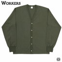 ワーカーズ WORKERS 3 PLY Cardigan, OD コットンカーディガン　オリーブ