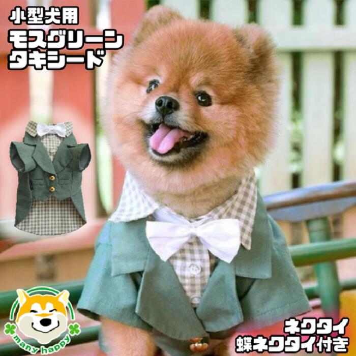 【 小型犬用 】 犬 服 タキシード モスグリーン フォーマル ジャケット ストライプ 蝶ネクタイ ウエディング 結婚式 フォーマル リングドッグ コスプレ お祝い 前撮り マジックテープ留め チワワ ポメラニアン トイプードル F046 犬服