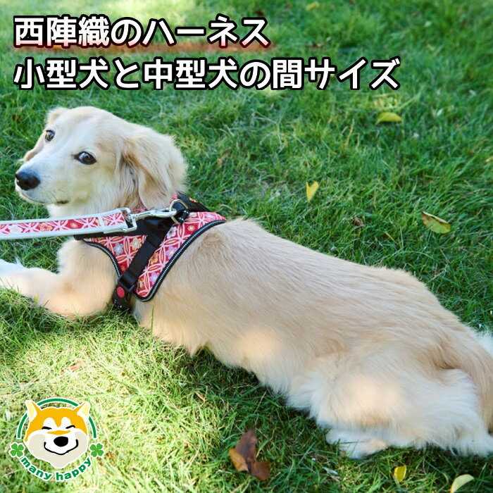 ダックス 【 小中型犬用 】 犬 ハーネス 和柄 小型犬と中型犬の間サイズ 凛〜RIN〜 胴輪 抜けくい 引っ張り防止 ハンドル付き お祝い プレゼント 長寿 西陣金襴織 プレゼント メッシュ 反射糸 ベルト長さ調節可能 豆柴 ミニチュアダックスフント 犬服