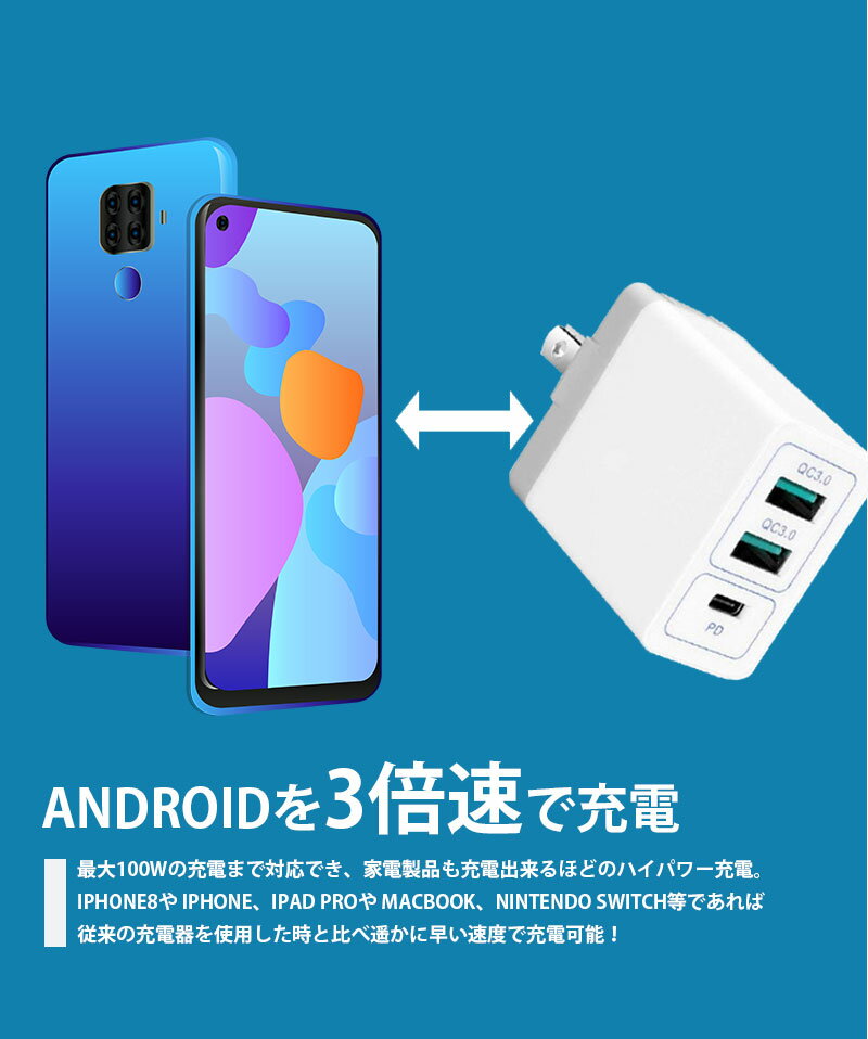 急速充電器30WAC充電器QuickCharge3.0iPhone充電器USB充電器ACアダプター3ポートQualcommQC3.0AndroidiPhoneiPadiphone12スマホ充電器携帯充電器コンパクト3A出力コンセントGalaxyXperiaiPadアイフォンアンドロイド