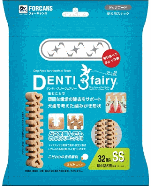 歯と歯茎の健康を守るガム！ 噛むことで、歯垢・歯石の除去をサポート。 犬歯を考えた歯磨き形状。 【こだわりの自然素材】 ・皮ごとの玄米とオート麦、亜麻仁、ビタミン、食物繊維配合でミネラル摂取に役立ちます。 ・防腐剤、調味料、化学色素、発色剤、砂糖、遺伝子組換食物は使用していません。 【高い消化力】 ・押出し方式で成型し、マイナスイオン乾燥フードなので、消化吸収に優れています。 ・腸内の酵素活動に活力を与える、イソマルトオリゴ糖配合で、快便をサポート。 【歯垢・歯石をやさしくスケーリング】 ・溝に歯が自然とはまり、やさしい摩擦を誘導します。 ・歯頸部（歯と歯茎の境目）まで届き、よりきめ細かく汚れを除去します！ サイズ SSサイズ：超小型犬用（体重1.5〜3kg） 1本のサイズ（W）56×（H）10×（D）10mm 成分 コーンスターチ、マルチトール、イソマルトオリゴ糖、グリセリン、卵パウダー、玄米、オートミール、ゼラチン、硬化油、食物繊維、亜麻仁粉末、CMC-Na、グリセリド、食用香料（はちみち、ミルク、ミント）、ビタミンB1ラウリル硫酸、天然蜂蜜、スクラロース、クエン酸亜鉛、キトサンオリゴ糖 メーカー／ブランド フォーキャンス