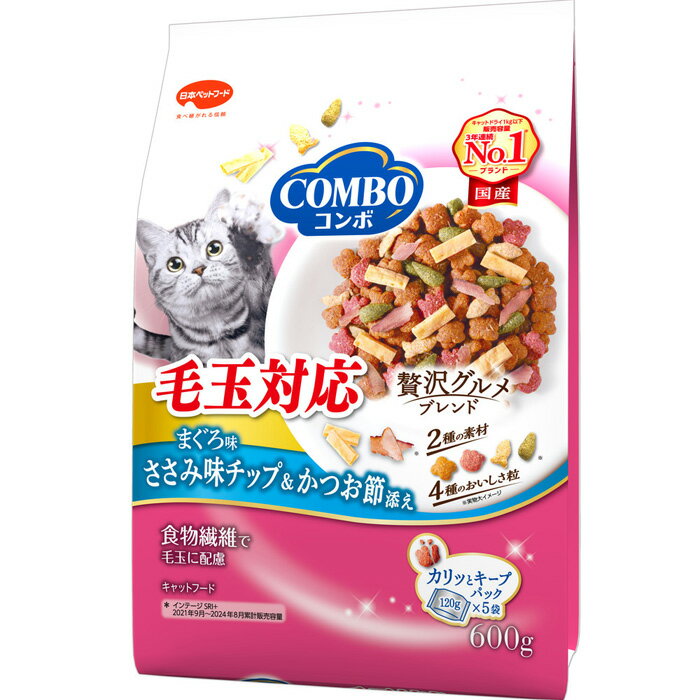 樂天商城 - コンボ キャット 毛玉対応 まぐろ味・ささみチップ・かつお節添え 600g(120g×5袋)