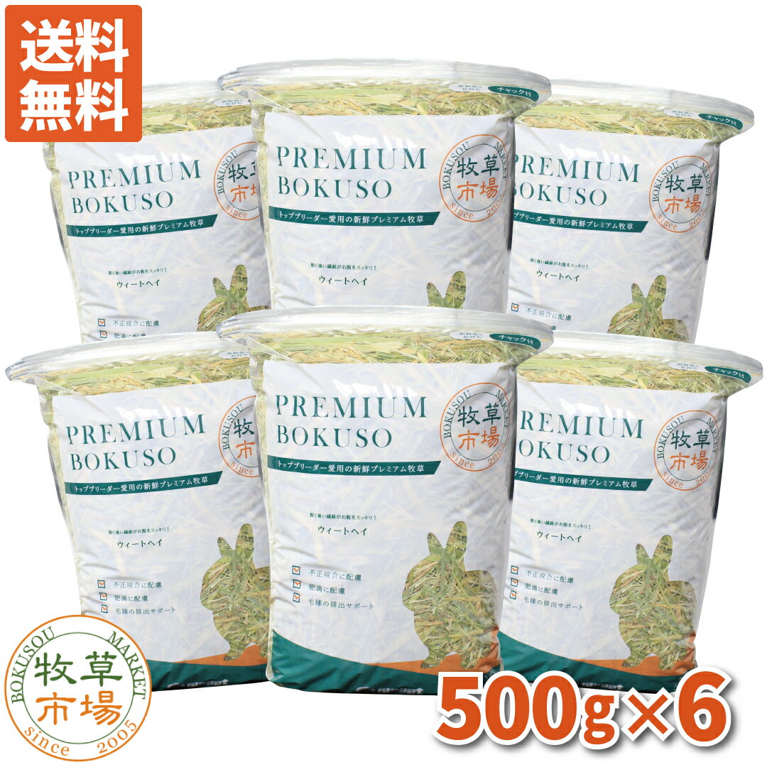 【送料無料】牧草市場 ウィートヘイ 3kg（500g×6パック） （うさぎ・モルモットなどの牧草）