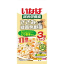 ・ささみをベースに緑黄色野菜とワンちゃんが大好きな鶏軟骨をトッピングしました。・ゼリータイプなので、スルッと出せます。・総合栄養食・コラーゲン、DHA・EPA、オリゴ糖配合・緑茶消臭成分配合で腸管内の内容物の臭いを吸着し、糞・尿臭を和らげます。【原材料】鶏肉(ささみ)、野菜(人参、かぼちゃ、グリンピース)、鶏軟骨、大豆油、でん粉、寒天、DHA・EPA含有精製魚油、コラーゲンペプチド、オリゴ糖、ミネラル類(Ca、Fe、Cu、Mn、Zn、I、K、Mg、Se)、増粘多糖類、ビタミン類(A、D3、E、B1、B2、B6、葉酸、B12、コリン、ビオチン)、紅麹色素、緑茶エキス【保証成分】たんぱく質7.0％以上、脂質1.3％以上、粗繊維0.4％以下、灰分1.8％以下、水分89.5％以下【エネルギー】約30kcal/袋【メーカー名】いなばペットフード 株式会社