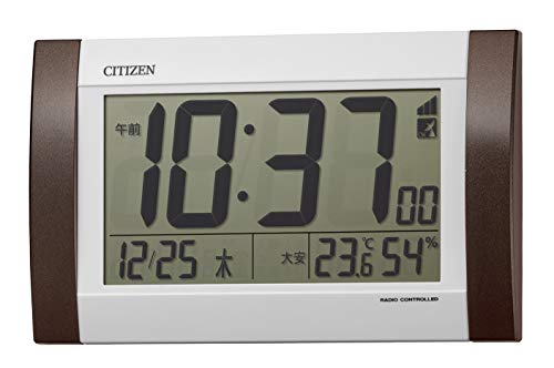 リズム(RHYTHM) シチズン 掛け時計 目覚まし時計 電波時計 デジタル R188 置き掛け兼用 カレンダー 温度 湿度 表示 茶 24.0×14.8×3.1cm CITIZEN 8RZ188-006