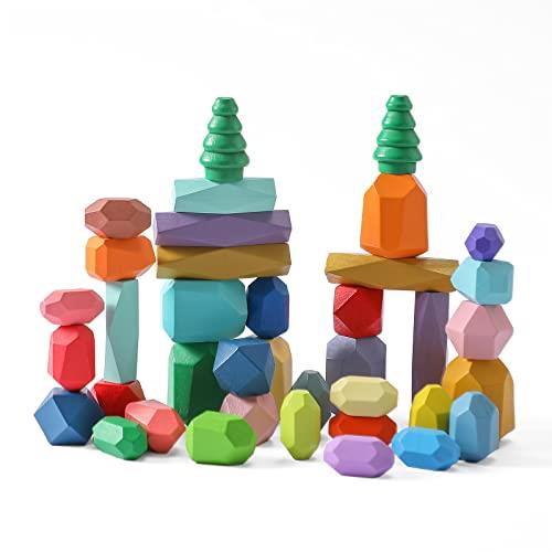 Promise Babe 積み木 ブロック 38個 大きさ違う キャンデー系 カラフル 木製 バランスゲーム 知育玩具 色認識 指先トレーニング 早期開発 赤ちゃん 子供 大人も使える 誕生日プレゼント…