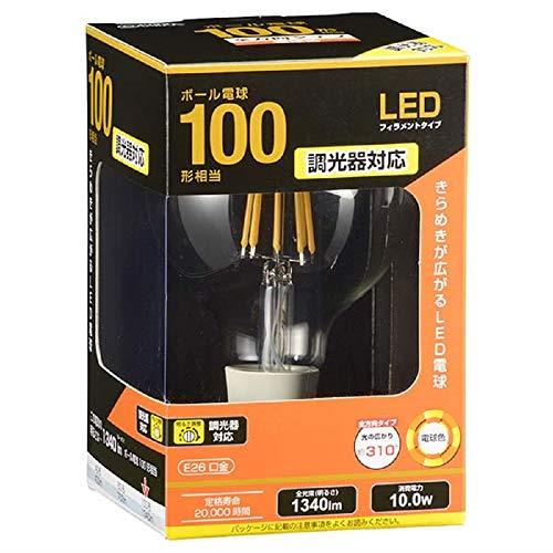 オーム電機 LED電球 フィラメント ボール電球形 E26 100形 電球色 全方向 調光器対応 クリア LDG10L/D ..