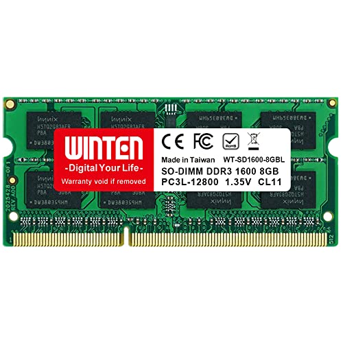 WINTEN ノートPC用 メモリ DDR3L 1600 PC3L-12800 低電圧 8GB 204Pin CL11 1.35V 1.5V SO-DIMM 増設 5年保証 相性保証 WT-SD1600-8GBL 1626L