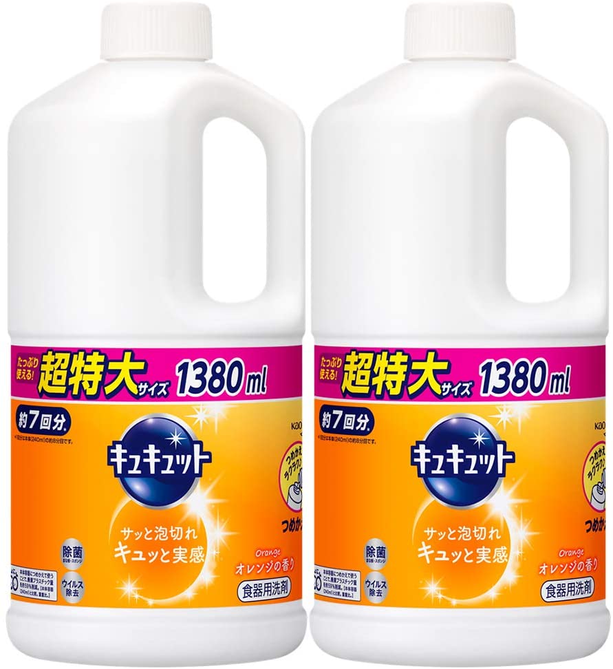 【まとめ買い】キュキュット 除菌 食器用洗剤 オレンジ 詰め替え用 スーパージャンボサイズ 1380ml ×2個のサムネイル