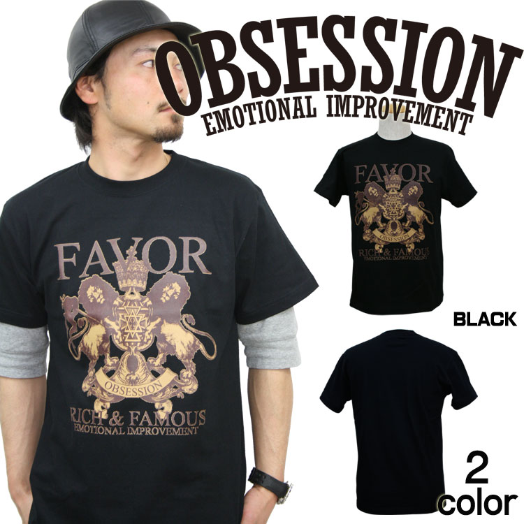 Tシャツ メンズ 半袖 ティーシャツ オブセッション XL XXL 2XL 3L 黒 ブラック 白 ホワイト プリント 大きいサイズ ワーク ルード系 ブランド 人気 アメカジ ストリート系 ファッション おしゃれ かっこいい /3045/ obst15106